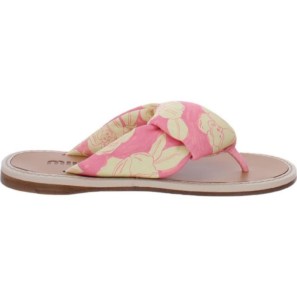 MIU MIU - LEATHER FLORAL PRINT SLIDE THONG SANDALS NWT - Picture 2 of 2